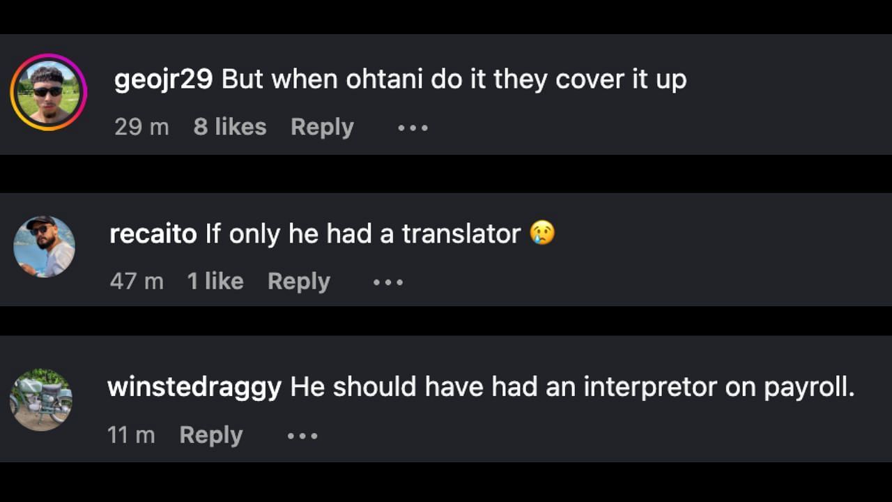 Screenshots of fans' comments on Instagram (Images from - Instagram.com/@espn)